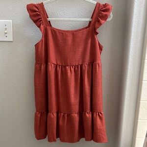 Rust Orange Ruffle Sleeve Dress